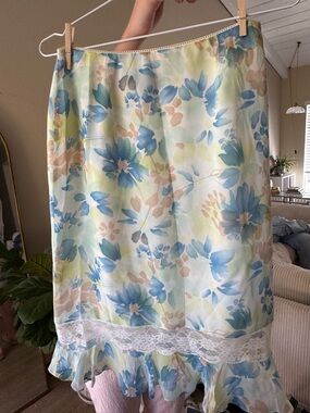 Spenser Jeremy Silk Slip Skirt — Cream with Pale Blue & Blush Accents